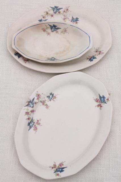 photo of antique vintage bluebird china dishes, shabby chic serving platters or trays #1