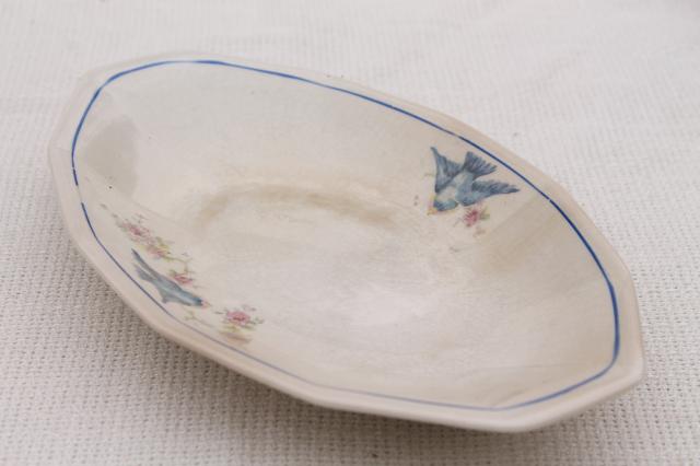 photo of antique vintage bluebird china dishes, shabby chic serving platters or trays #2