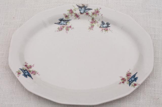 photo of antique vintage bluebird china dishes, shabby chic serving platters or trays #6