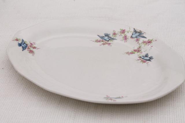 photo of antique vintage bluebird china dishes, shabby chic serving platters or trays #8