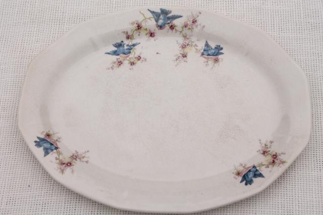 photo of antique vintage bluebird china dishes, shabby chic serving platters or trays #9