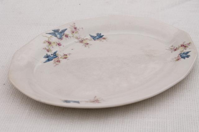 photo of antique vintage bluebird china dishes, shabby chic serving platters or trays #11