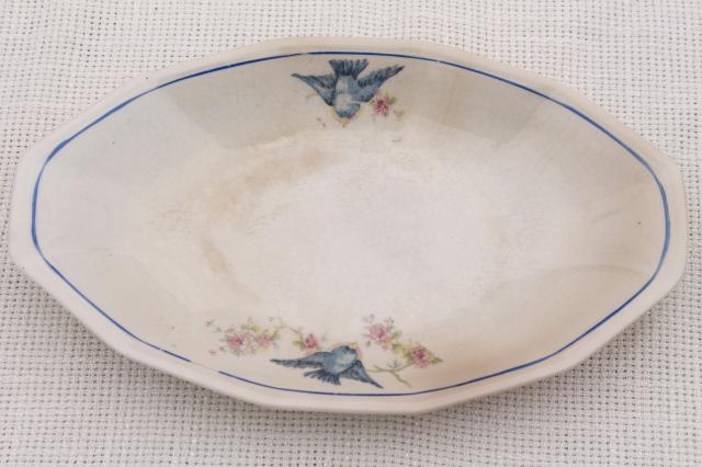 photo of antique vintage bluebird china dishes, shabby chic serving platters or trays #12