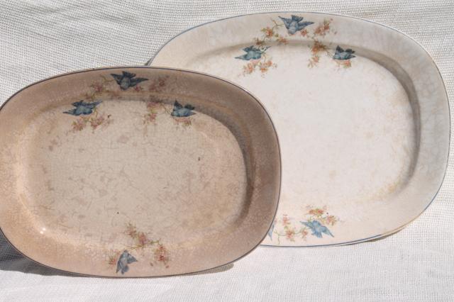 photo of antique vintage bluebird china dishes, shabby chic serving platters or trays #1