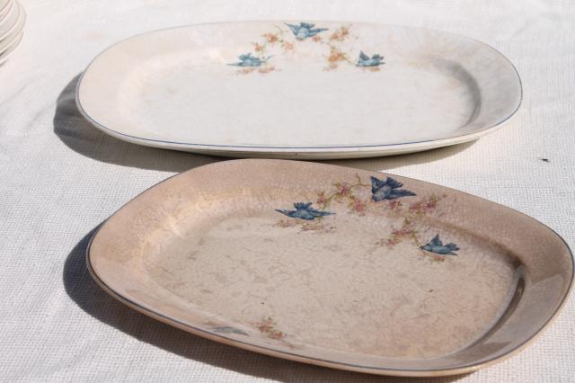 photo of antique vintage bluebird china dishes, shabby chic serving platters or trays #4