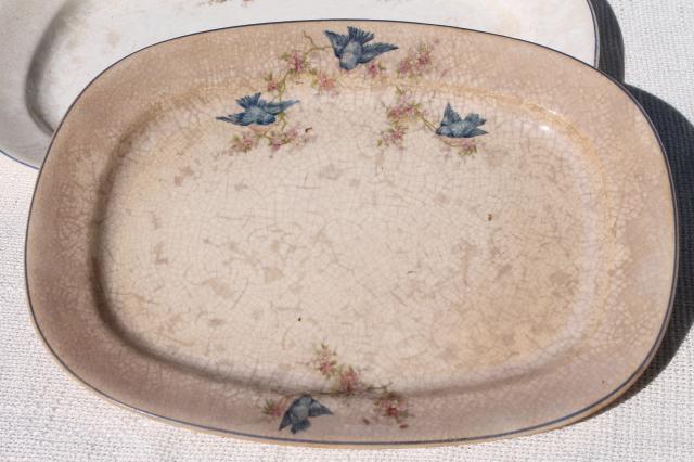 photo of antique vintage bluebird china dishes, shabby chic serving platters or trays #6