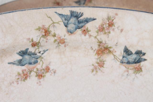 photo of antique vintage bluebird china dishes, shabby chic serving platters or trays #10