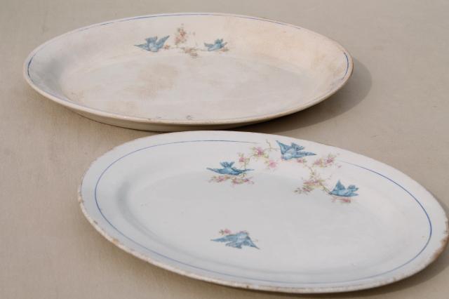 photo of antique vintage bluebird china dishes, shabby chic serving platters or trays #1