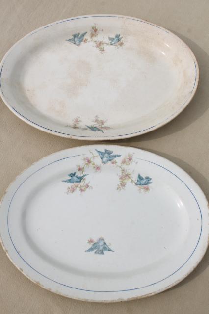 photo of antique vintage bluebird china dishes, shabby chic serving platters or trays #2