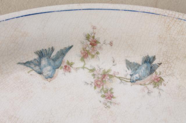 photo of antique vintage bluebird china dishes, shabby chic serving platters or trays #6