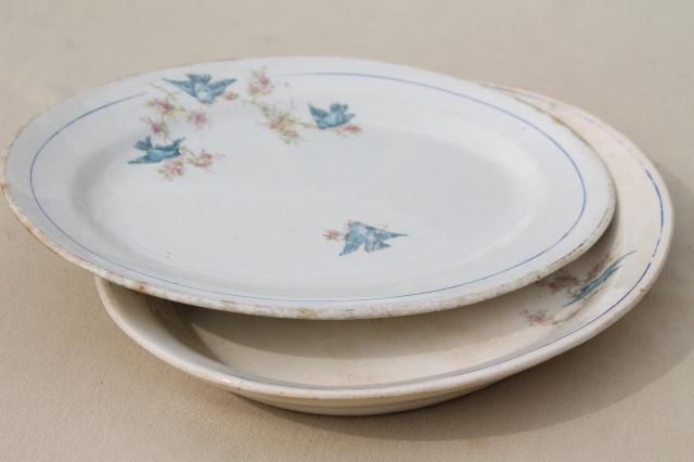 photo of antique vintage bluebird china dishes, shabby chic serving platters or trays #7