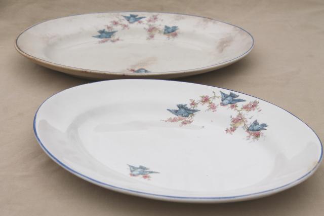 photo of antique vintage bluebird china dishes, shabby chic serving platters or trays #1