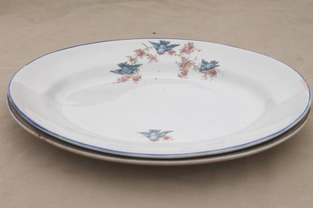 photo of antique vintage bluebird china dishes, shabby chic serving platters or trays #2