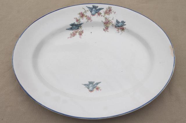 photo of antique vintage bluebird china dishes, shabby chic serving platters or trays #7