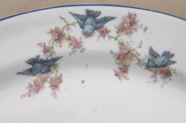 photo of antique vintage bluebird china dishes, shabby chic serving platters or trays #8