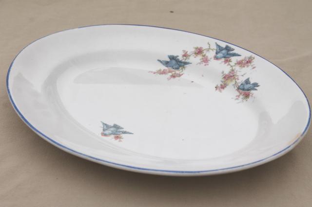 photo of antique vintage bluebird china dishes, shabby chic serving platters or trays #9