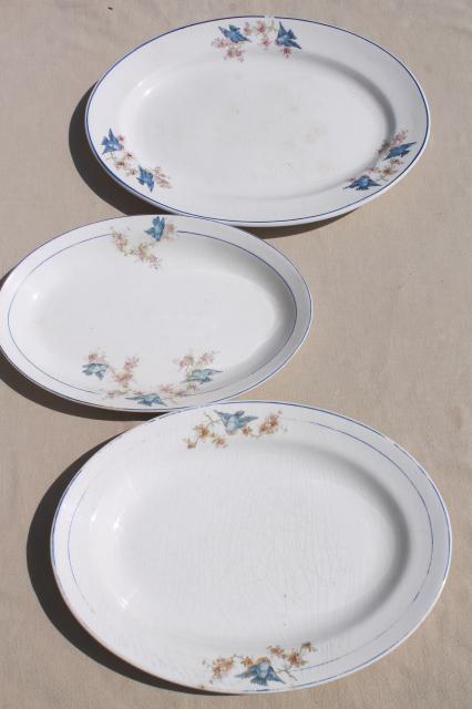 photo of antique vintage bluebird china dishes, shabby chic serving platters & plates #7