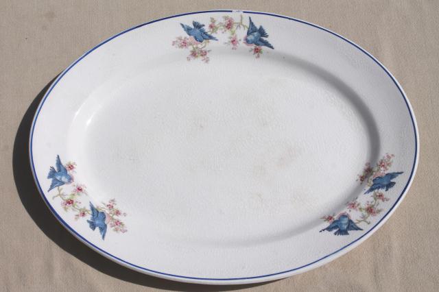 photo of antique vintage bluebird china dishes, shabby chic serving platters & plates #9