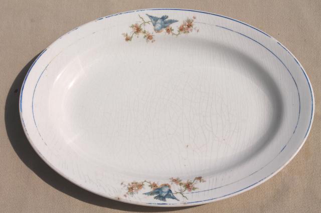 photo of antique vintage bluebird china dishes, shabby chic serving platters & plates #13