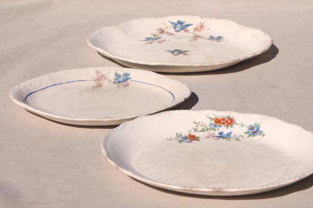 photo of antique vintage bluebird china dishes, shabby chic serving platters & plates #1