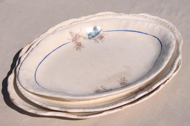 photo of antique vintage bluebird china dishes, shabby chic serving platters & plates #4