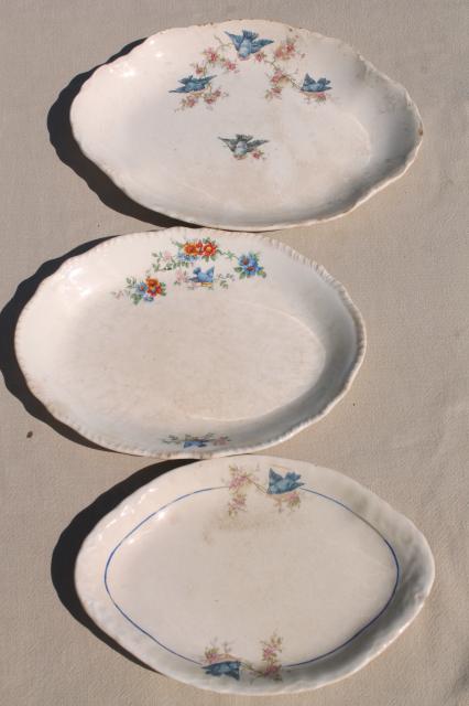 photo of antique vintage bluebird china dishes, shabby chic serving platters & plates #5