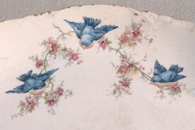 photo of antique vintage bluebird china dishes, shabby chic serving platters & plates #7