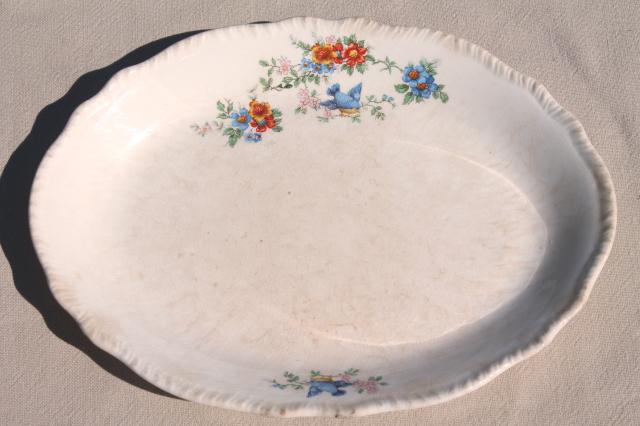 photo of antique vintage bluebird china dishes, shabby chic serving platters & plates #9