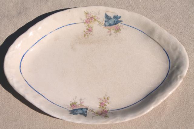 photo of antique vintage bluebird china dishes, shabby chic serving platters & plates #12