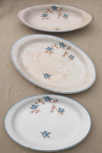 photo of antique vintage bluebird china dishes, shabby chic serving platters & plates #1