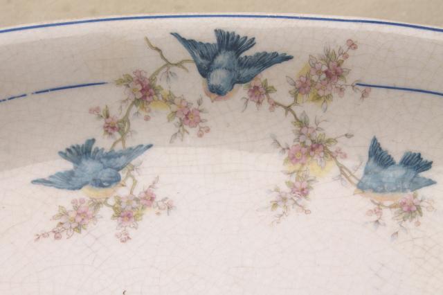 photo of antique vintage bluebird china dishes, shabby chic serving platters & plates #3