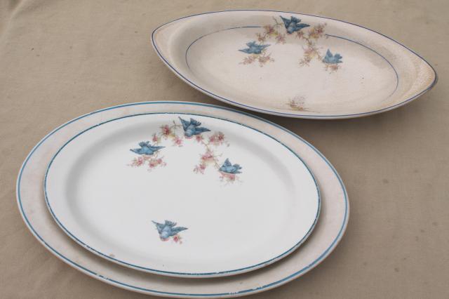 photo of antique vintage bluebird china dishes, shabby chic serving platters & plates #6