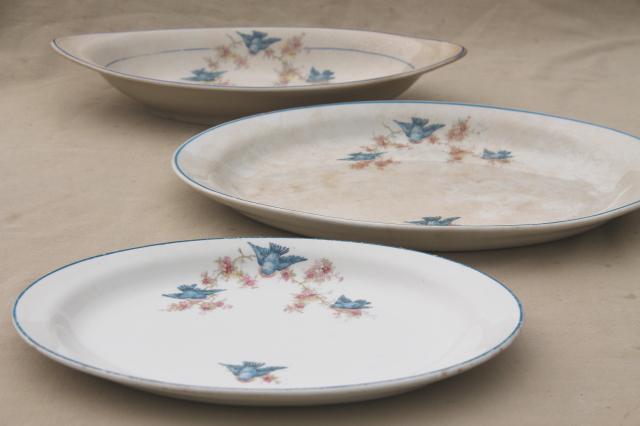 photo of antique vintage bluebird china dishes, shabby chic serving platters & plates #8