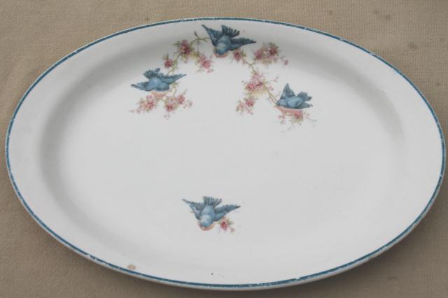 photo of antique vintage bluebird china dishes, shabby chic serving platters & plates #9