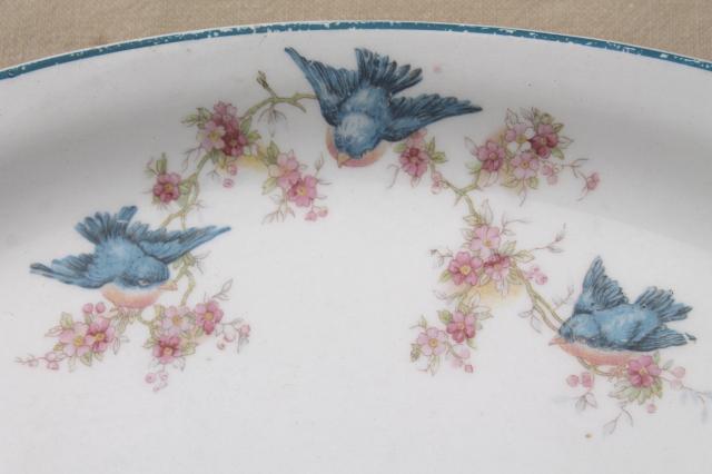 photo of antique vintage bluebird china dishes, shabby chic serving platters & plates #10