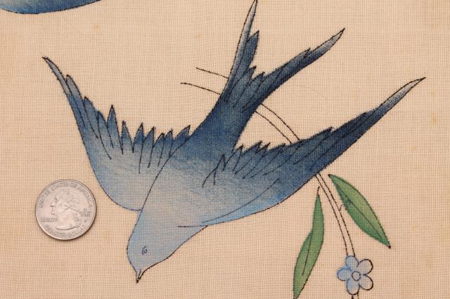 photo of antique vintage bluebirds hand painted fabric for tinted embroidery needlework canvas #4