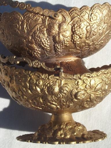 photo of antique vintage bon bon dishes, ornate metal server baskets w/ old gold finish #2