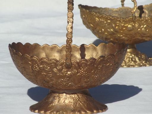 photo of antique vintage bon bon dishes, ornate metal server baskets w/ old gold finish #4