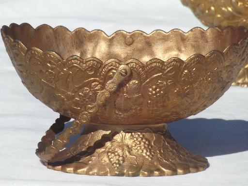 photo of antique vintage bon bon dishes, ornate metal server baskets w/ old gold finish #5