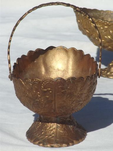 photo of antique vintage bon bon dishes, ornate metal server baskets w/ old gold finish #6