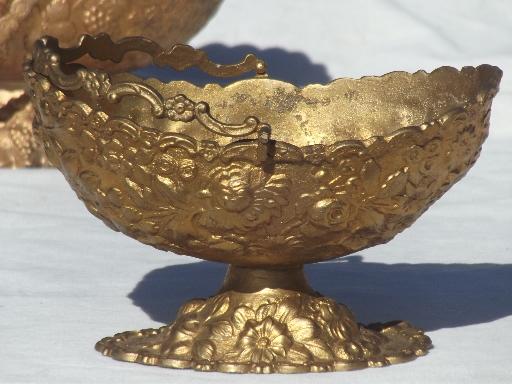 photo of antique vintage bon bon dishes, ornate metal server baskets w/ old gold finish #8