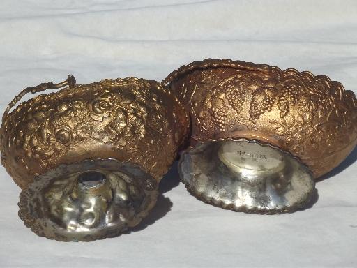 photo of antique vintage bon bon dishes, ornate metal server baskets w/ old gold finish #11