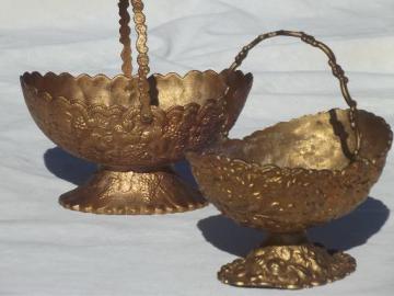 catalog photo of antique vintage bon bon dishes, ornate metal server baskets w/ old gold finish