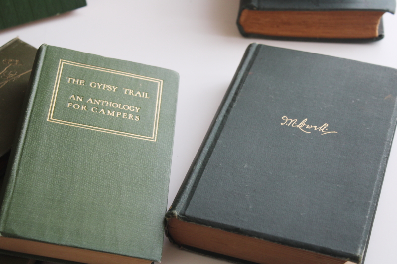 photo of antique vintage books lot, green covers w/ ornate gold, wonderful titles for display #2