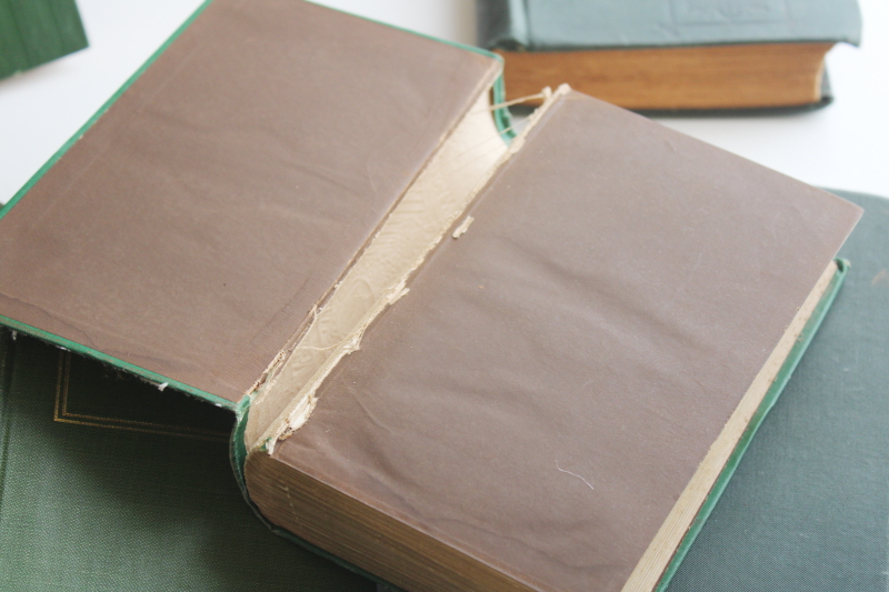 photo of antique vintage books lot, green covers w/ ornate gold, wonderful titles for display #4