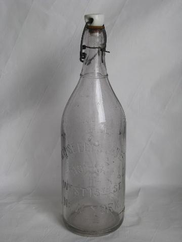 photo of antique vintage bottle lot, porcelain / wire bail lid bottles w/ old advertising #2