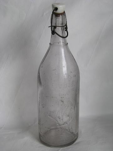 photo of antique vintage bottle lot, porcelain / wire bail lid bottles w/ old advertising #3