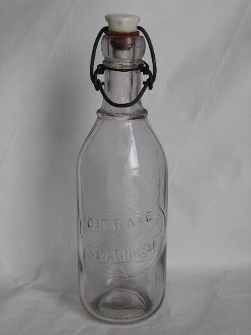 photo of antique vintage bottle lot, porcelain / wire bail lid bottles w/ old advertising #5