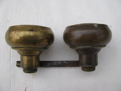 photo of antique vintage brass door knob set complete w/deadbolt lock & key, arts & crafts bungalow #4