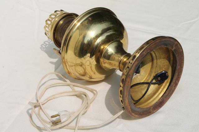 photo of antique vintage brass oil lamp, electrified light w/ old Aladdin #11 burner #7